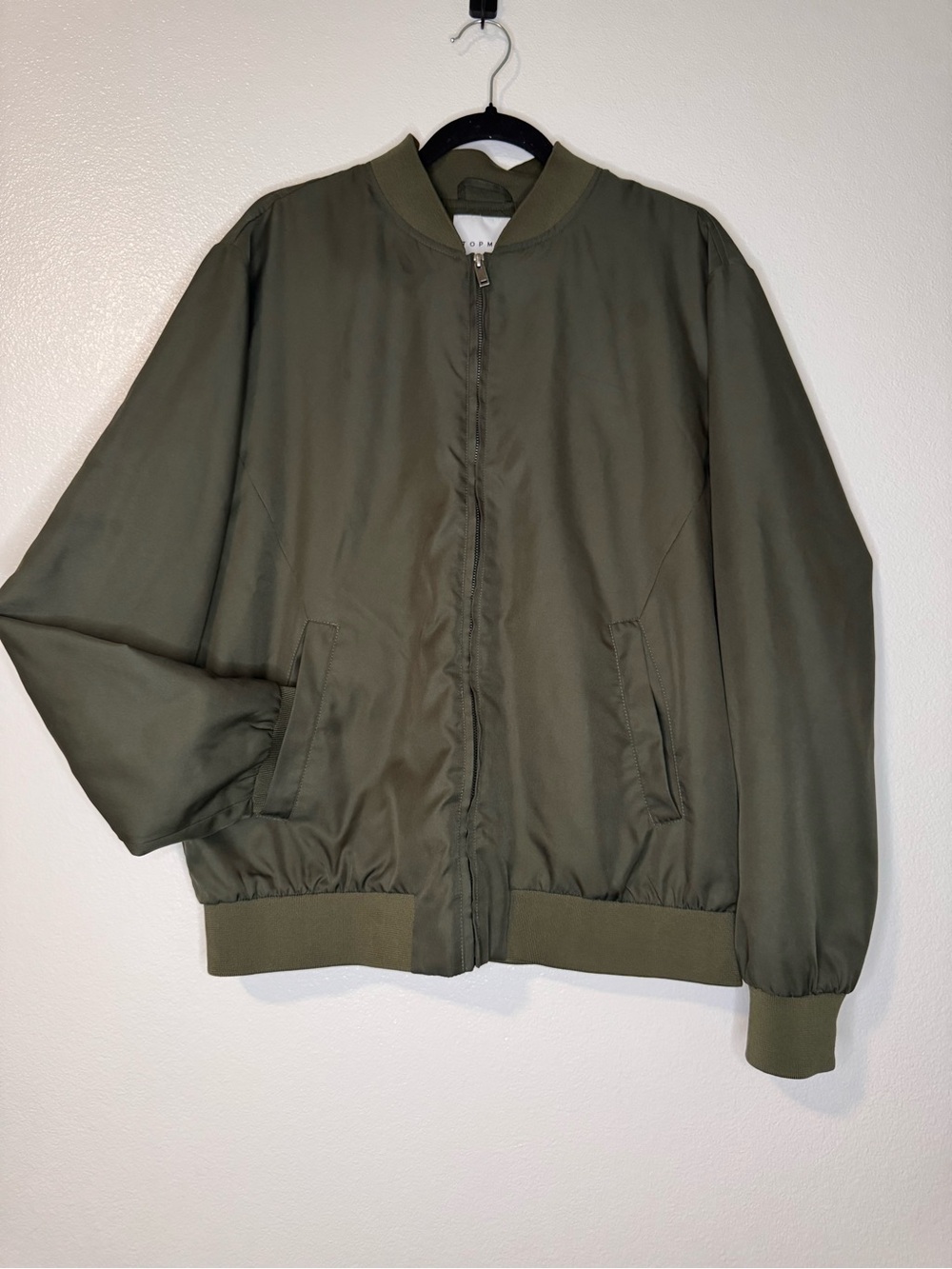 Topman Men's Olive Bomber Jacket - Classic Zip-Up size large
